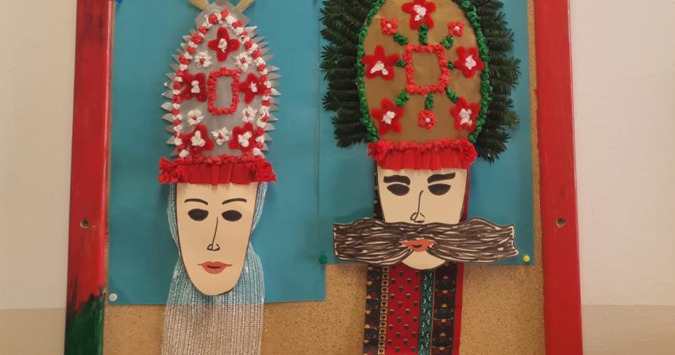 die verschiedenen Masken der Fasnacht von Kindern gebastelt